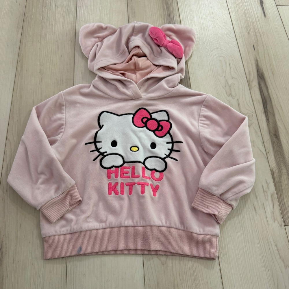 Hello Kitty Pink Velour Hoodie Ears and Bow Sanrio Kids Sweatshirt 3T